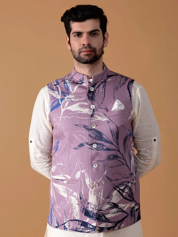 Elegant mauve purple printed waistcoat