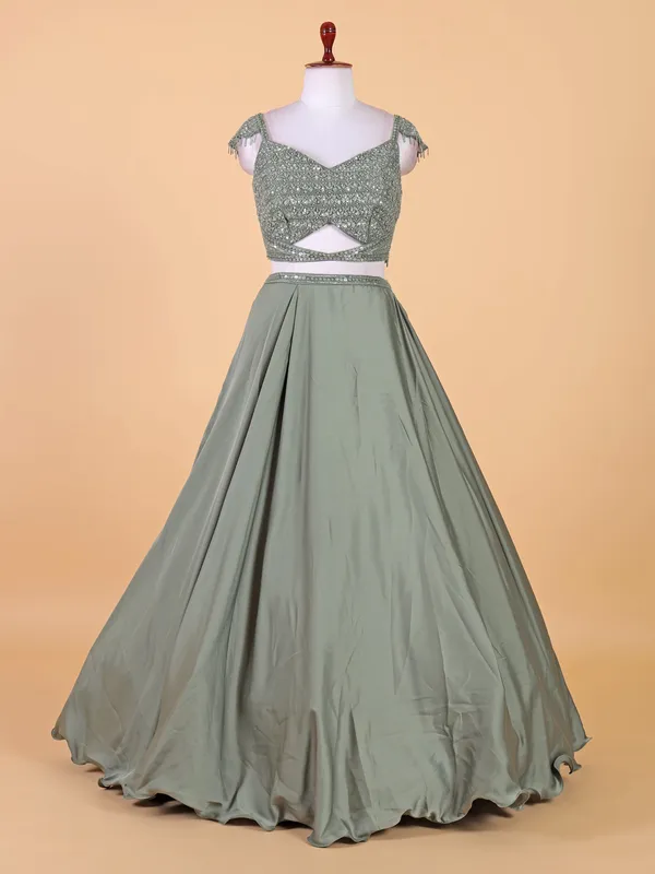 Elegant mint green lehenga choli in silk