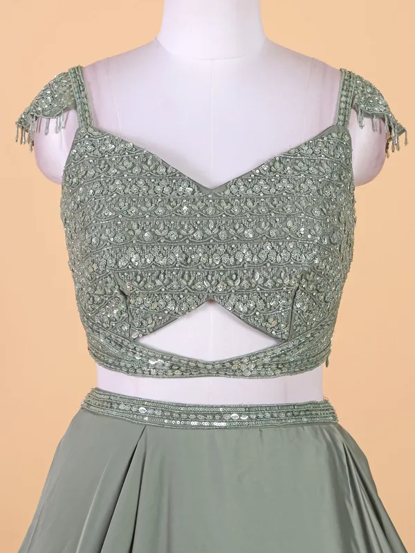 Elegant mint green lehenga choli in silk