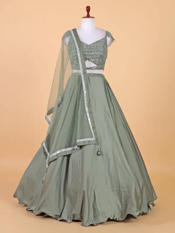 Elegant mint green lehenga choli in silk