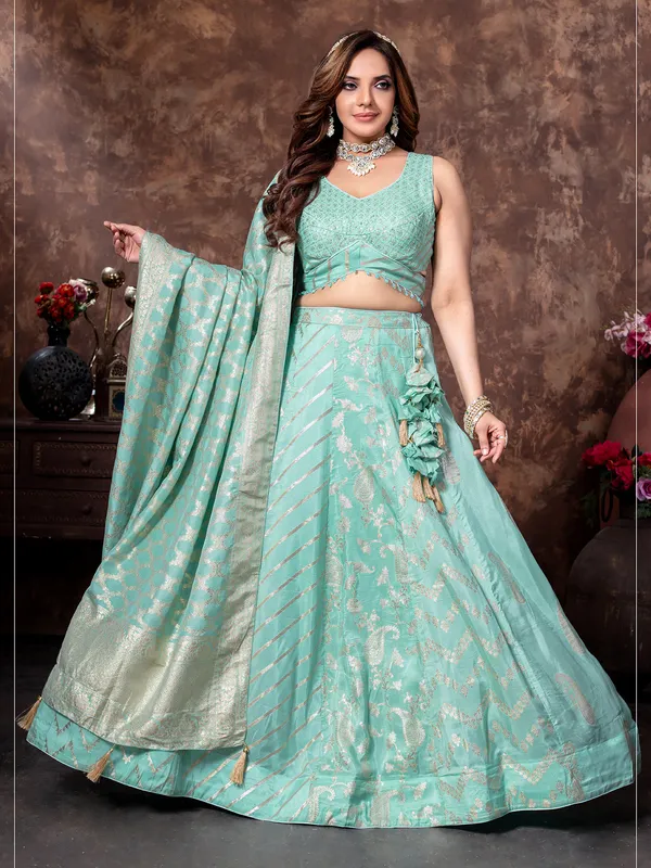 Elegant mint green silk lehenga choli