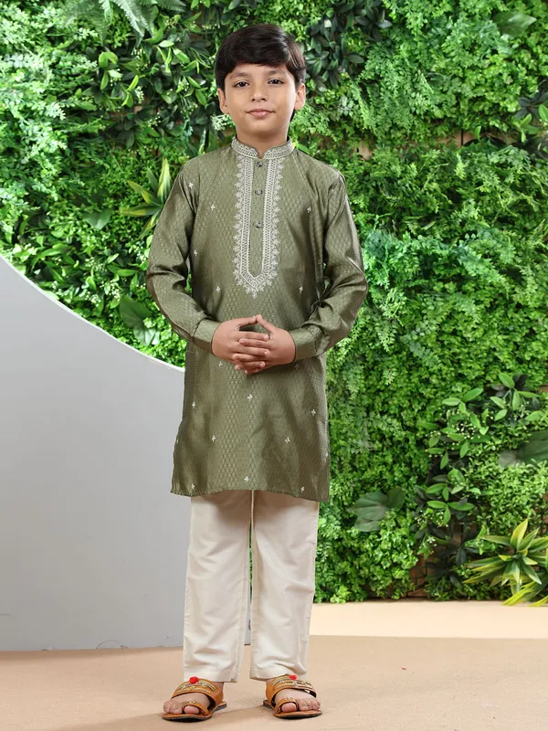 Elegant moss green silk kurta suit