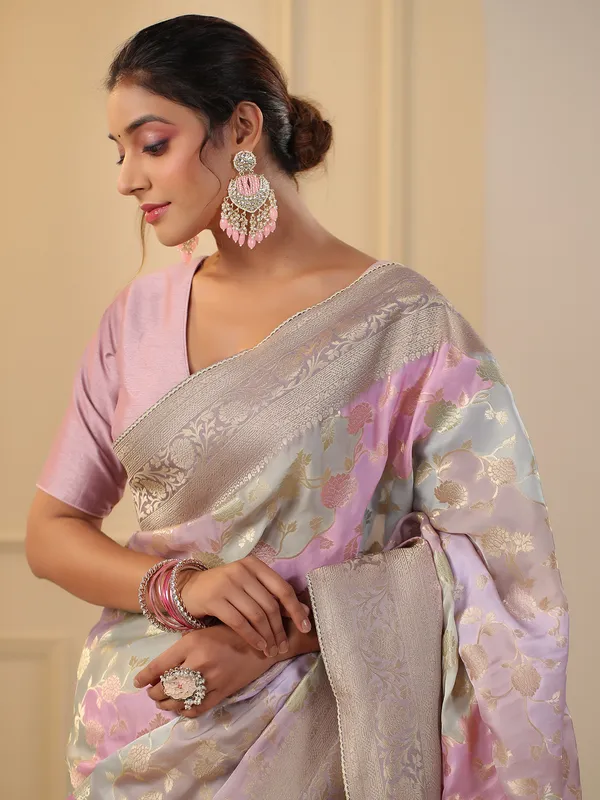 Elegant multi color satin organza saree