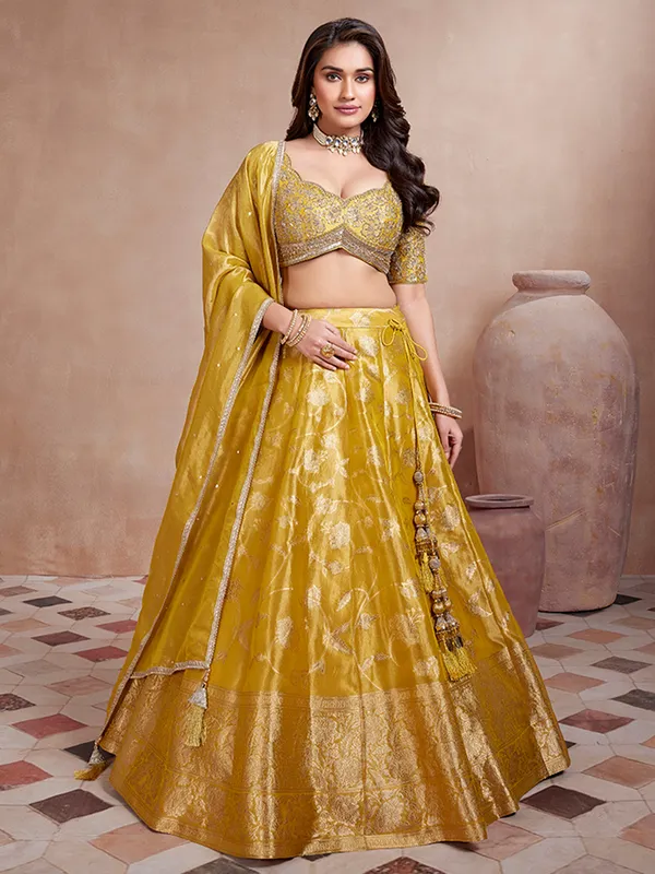 Elegant mustard yellow lehenga choli for wedding