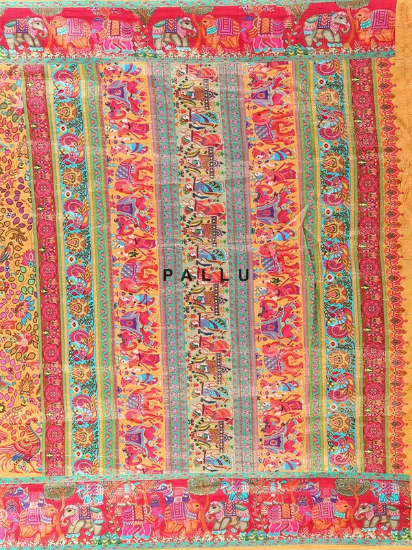 Elegant musterd yellow printed saree