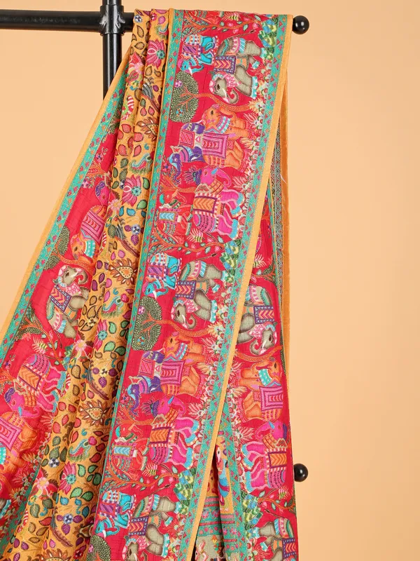 Elegant musterd yellow printed saree