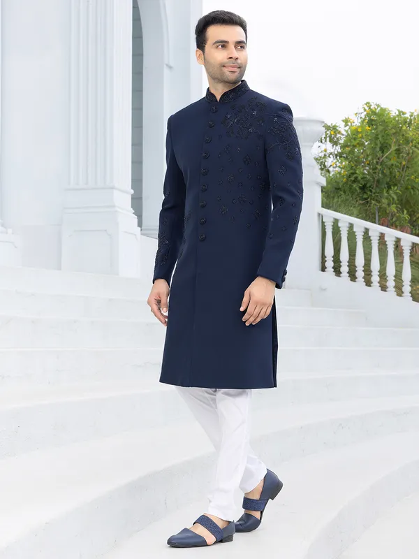 Elegant navy blue Indowestern for men