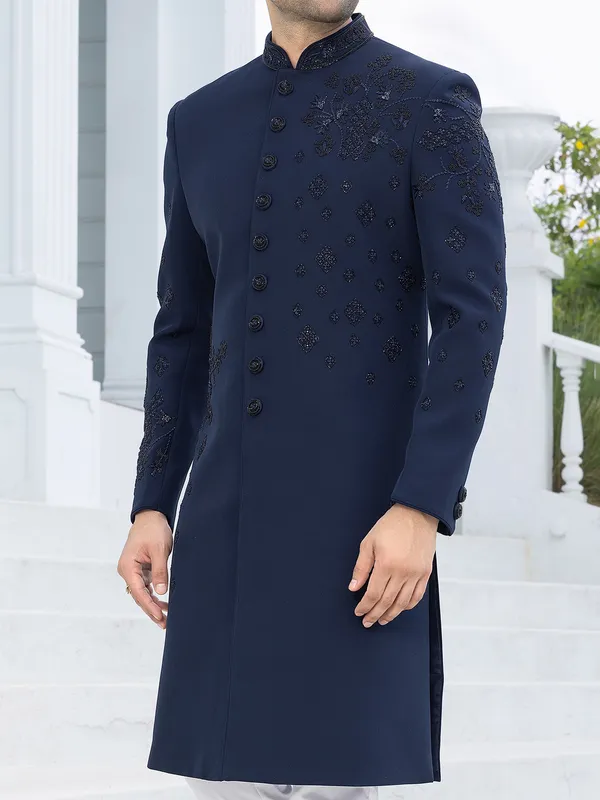 Elegant navy blue Indowestern for men