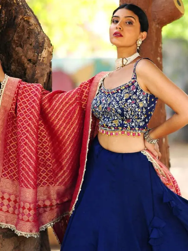 Elegant navy cotton silk navratri chaniya choli
