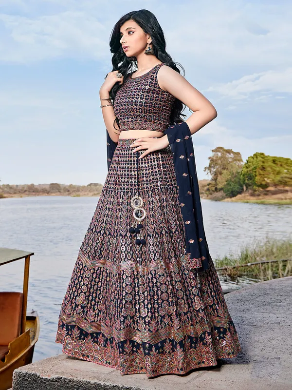 Elegant navy embroidery lehenga choli