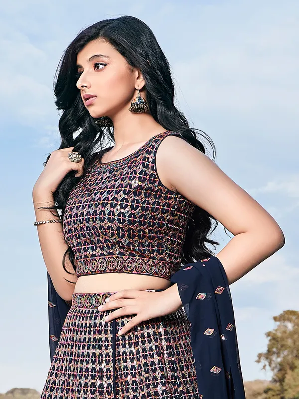 Elegant navy embroidery lehenga choli