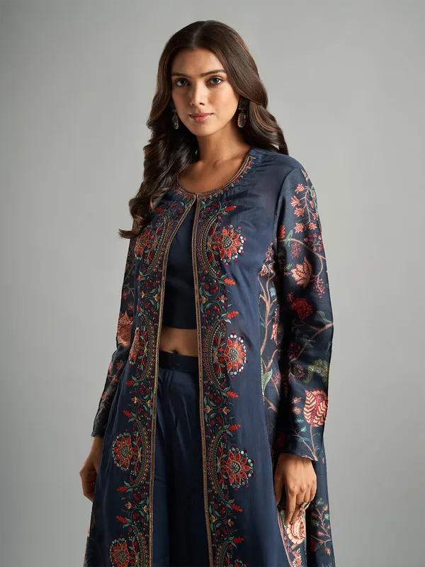 Elegant navy jacket style palazzo suit