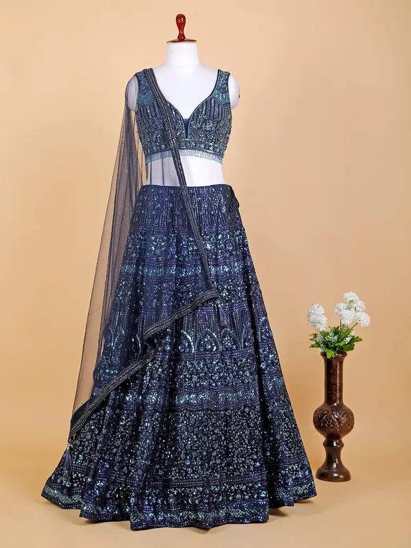 Elegant net navy reception lehenga choli