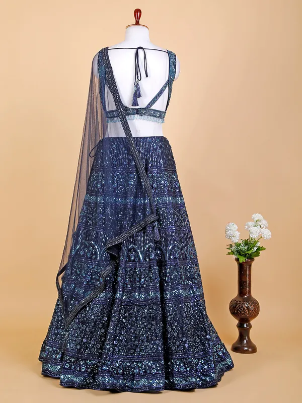 Elegant net navy reception lehenga choli