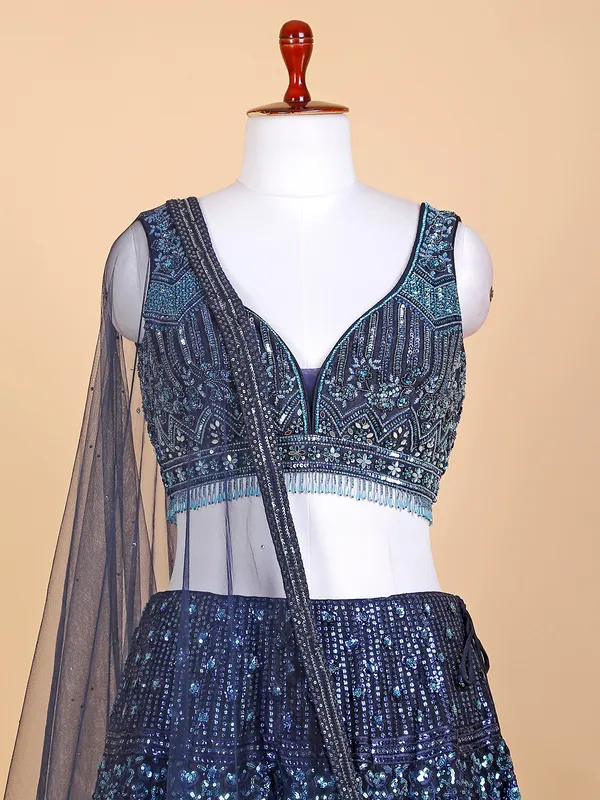 Elegant net navy reception lehenga choli