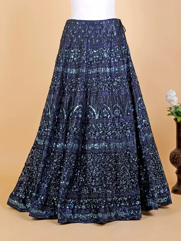 Elegant net navy reception lehenga choli