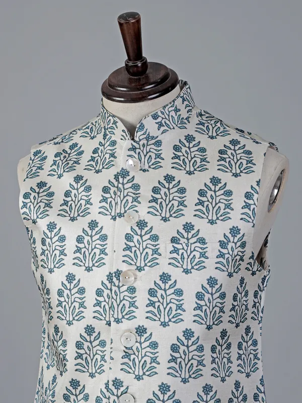Elegant off white and blue waistcoat