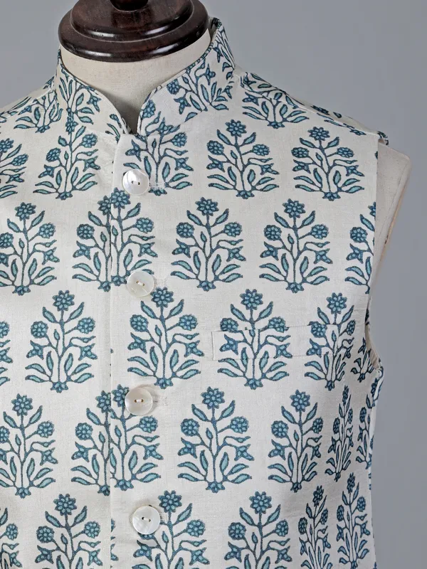 Elegant off white and blue waistcoat