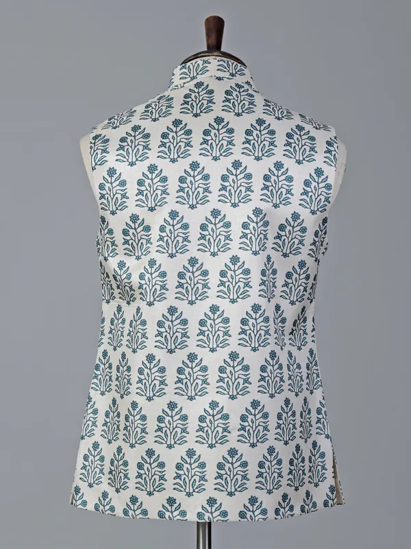 Elegant off white and blue waistcoat