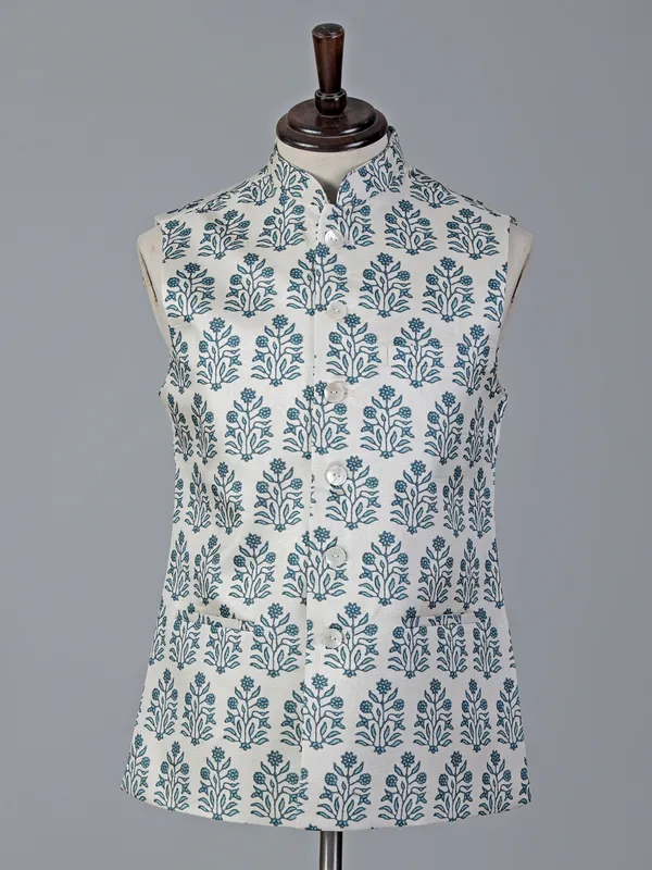 Elegant off white and blue waistcoat
