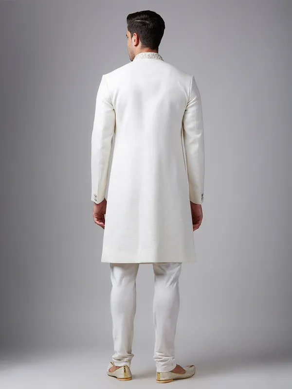 Elegant off-white raw silk indowestern