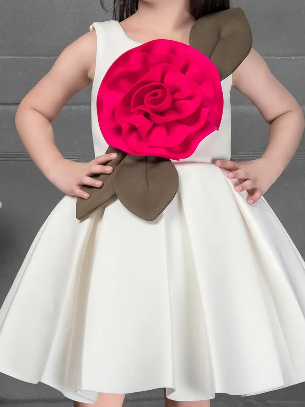 Elegant off white satin frock with applique work