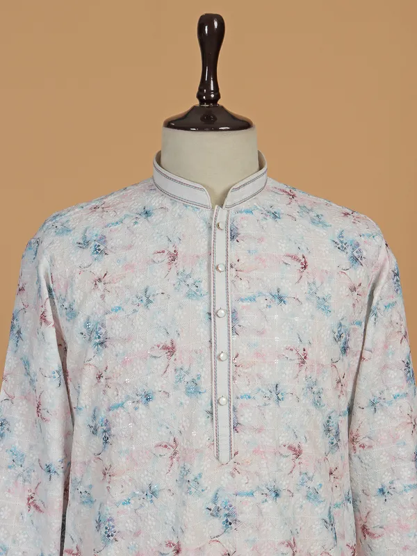 Elegant off-white silk kurta pajama