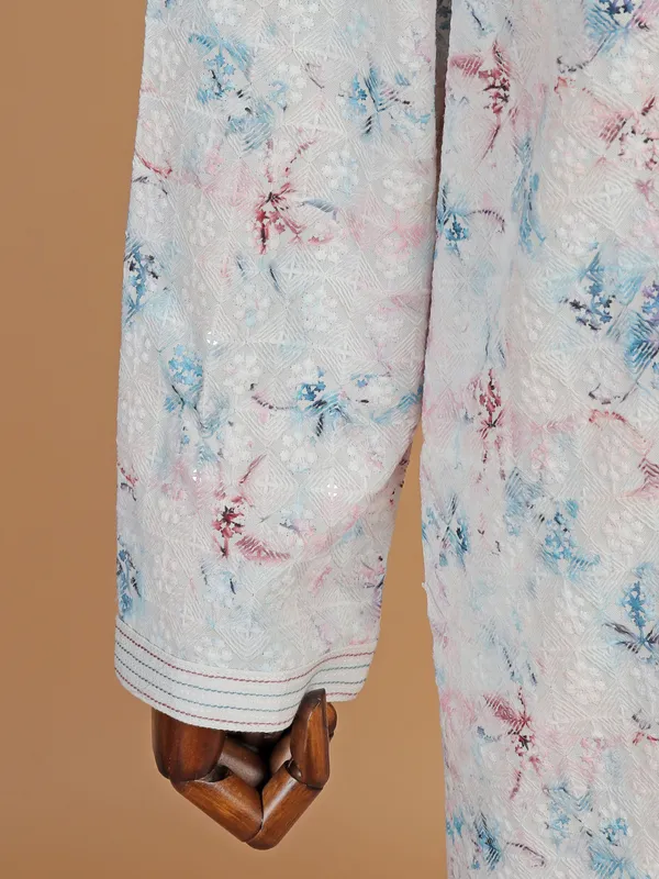 Elegant off-white silk kurta pajama