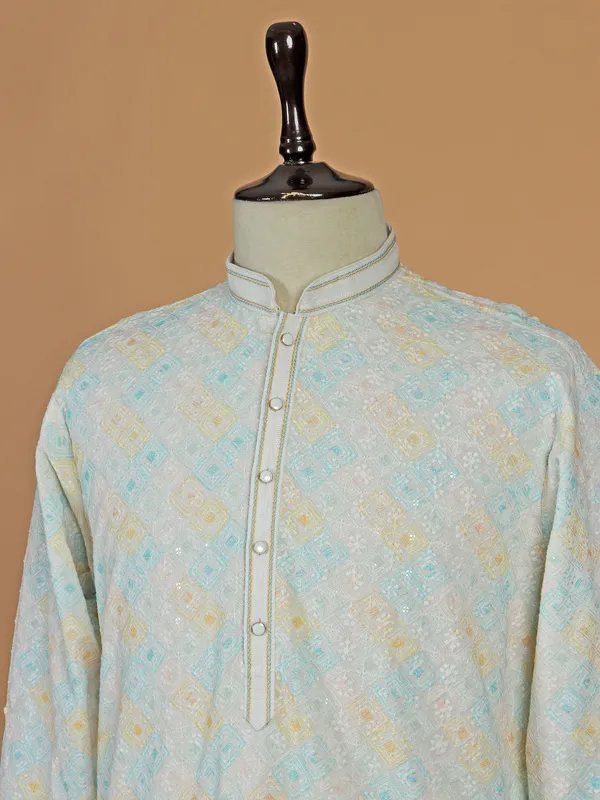 Elegant off-white silk kurta suit for men