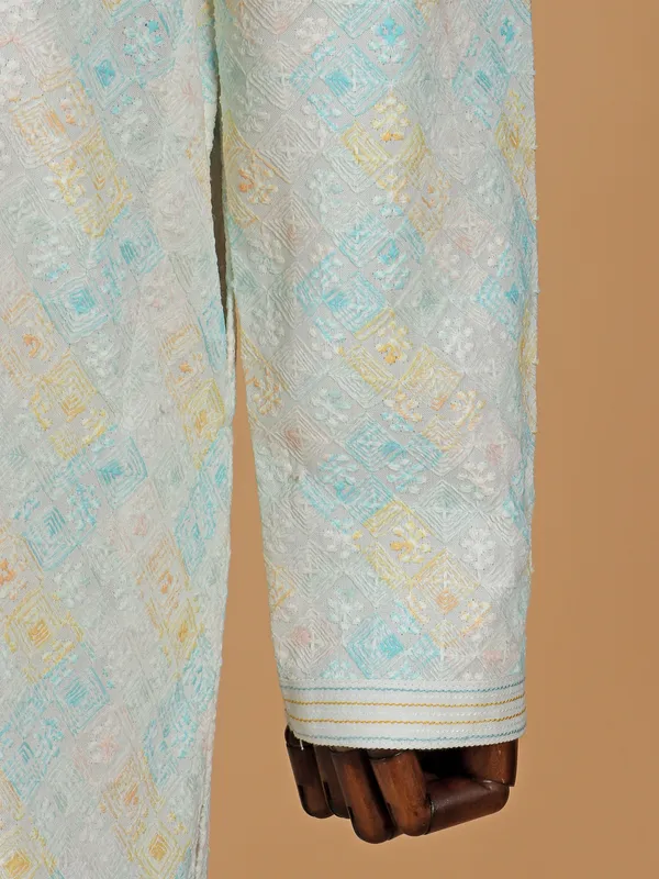 Elegant off-white silk kurta suit for men