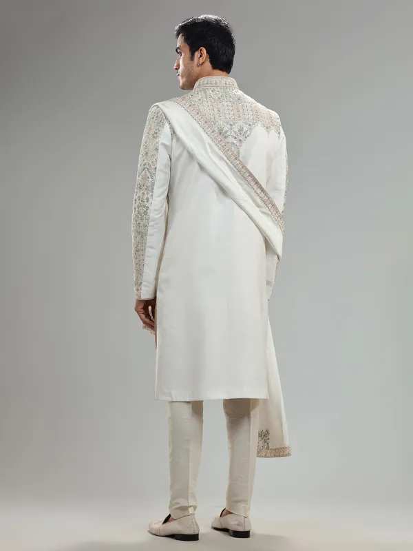 Elegant off white silk sherwani
