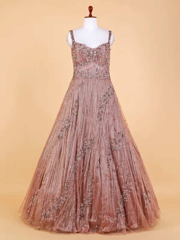 Elegant onion pink net gown