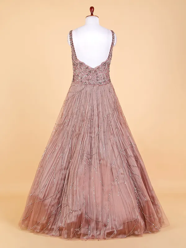 Elegant onion pink net gown