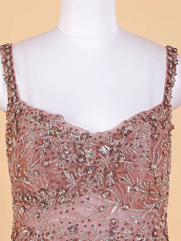 Elegant onion pink net gown