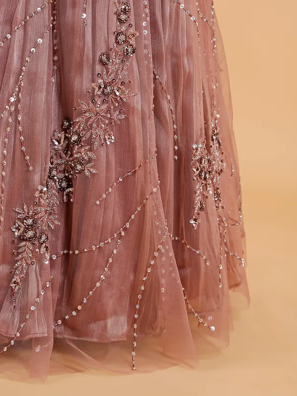 Elegant onion pink net gown