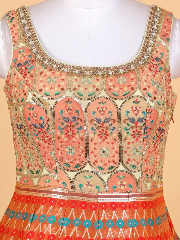 Elegant orange raw silk anarkali suit