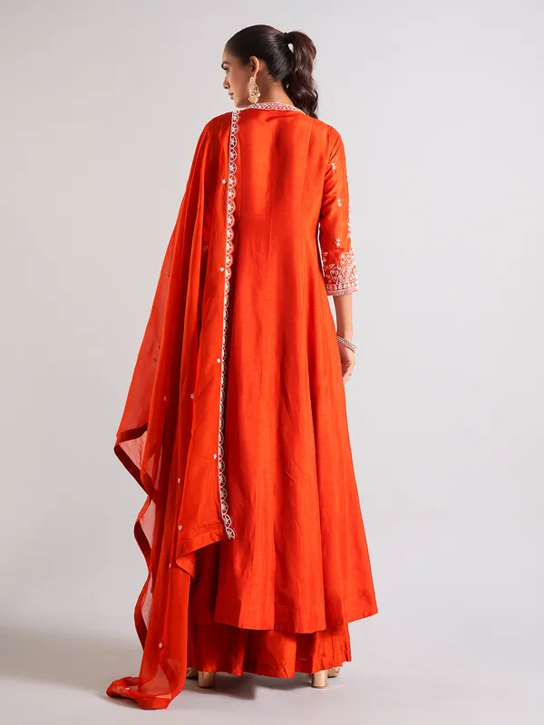 Elegant orange raw silk palazzo salwar suit