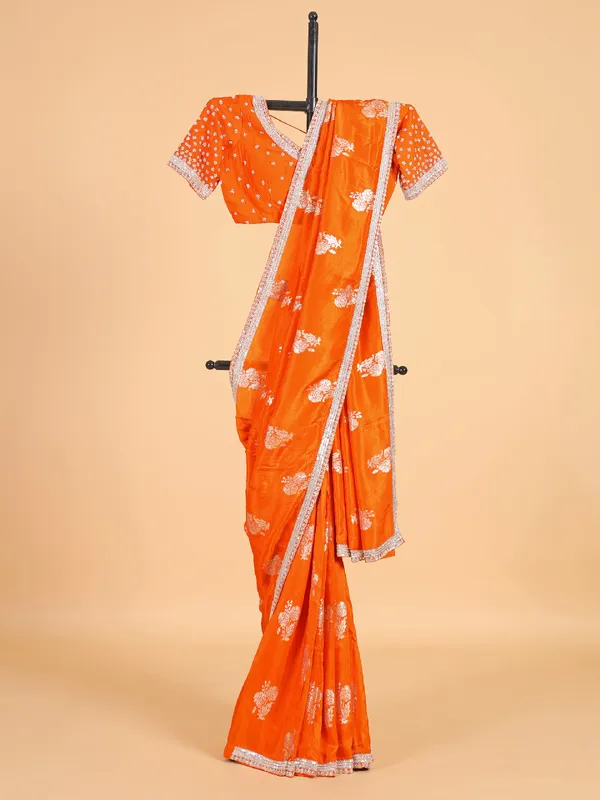 Elegant orange silk saree