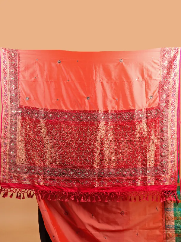 Elegant Peach art silk saree with unstitched blouse