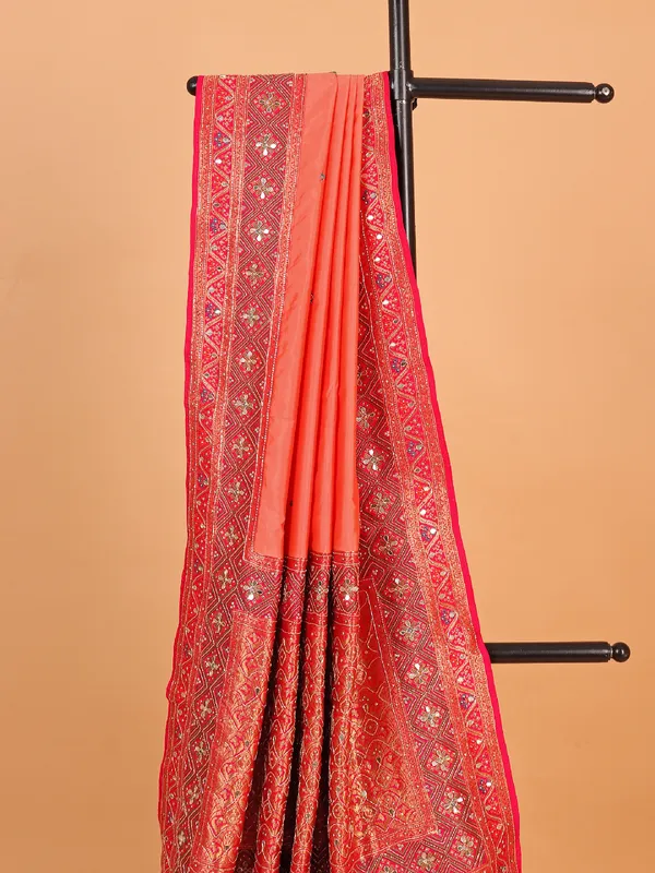 Elegant Peach art silk saree with unstitched blouse