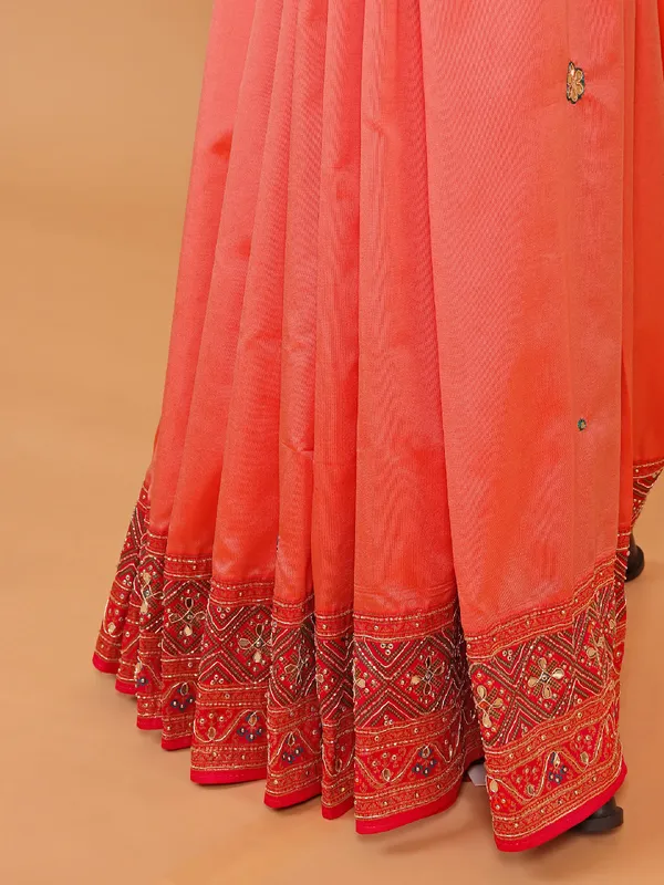 Elegant Peach art silk saree with unstitched blouse