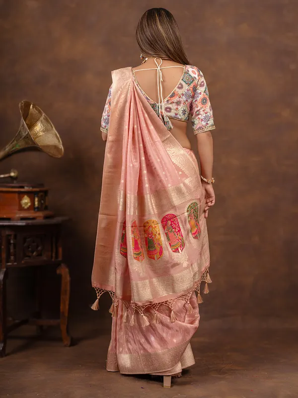 Elegant peach dola silk saree