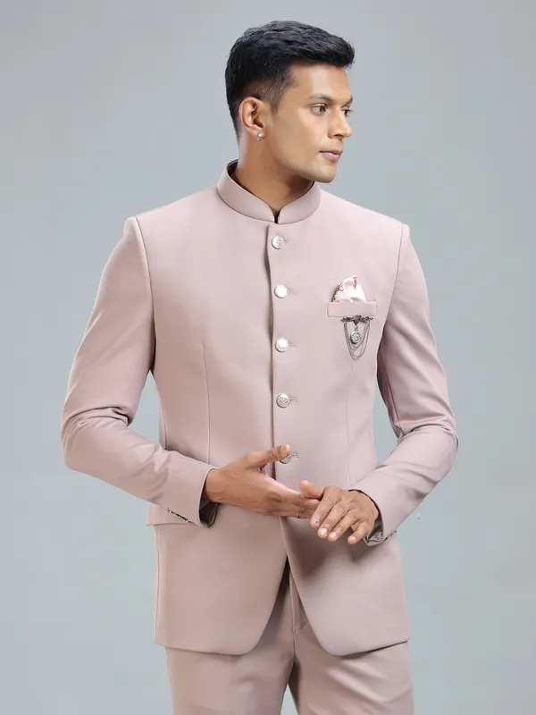 Elegant peach jodhpuri blazer in premium terry rayon for special occasions