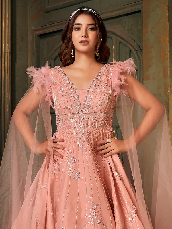 Elegant peach net gown