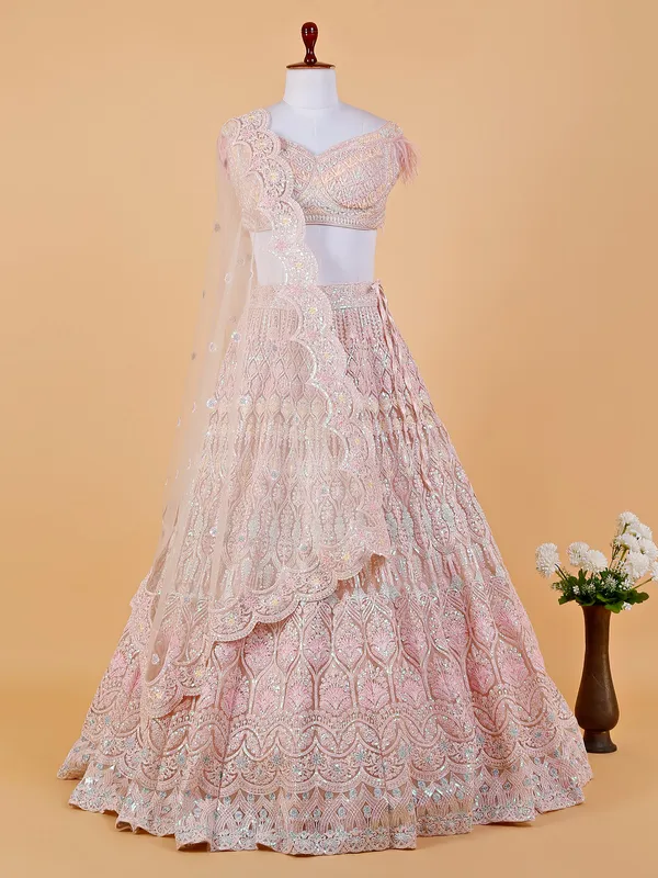 Elegant peach net lehenga choli