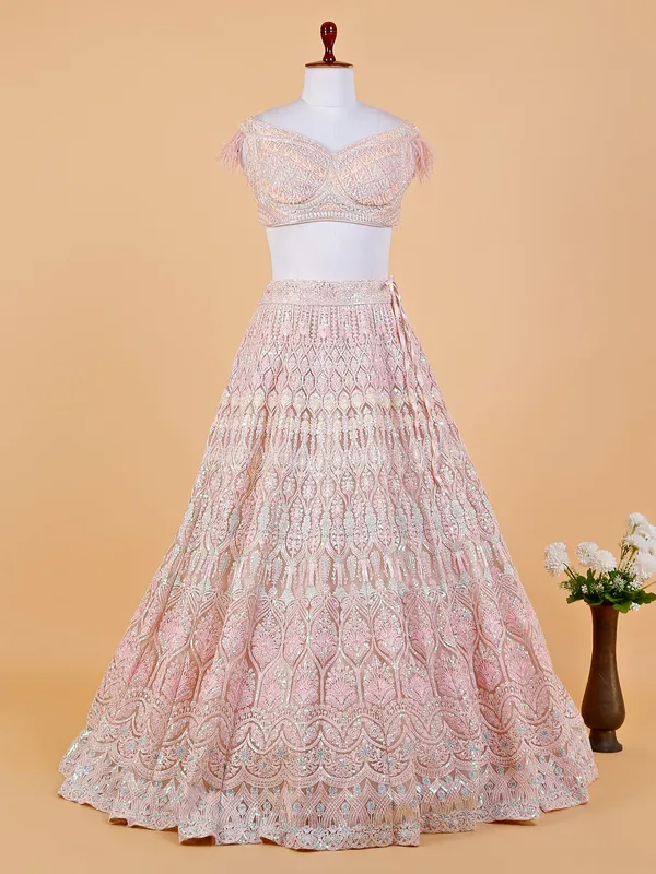 Elegant peach net lehenga choli