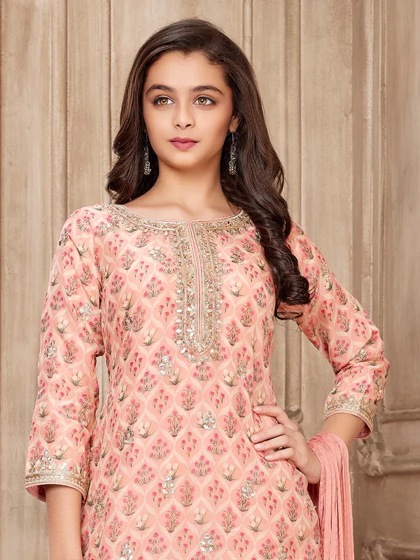 Elegant peach printed sharara suit