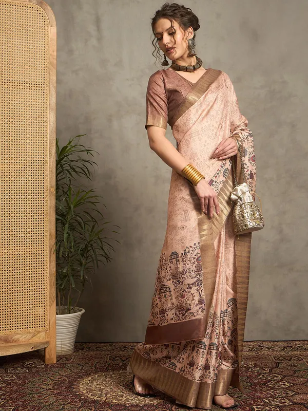 Elegant peach saree set with blouse piece