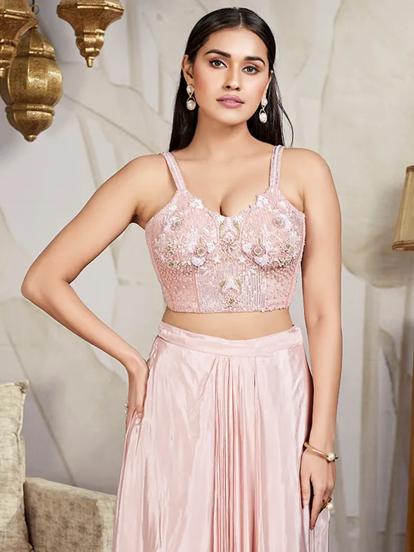 Elegant peach satin indowestern suit