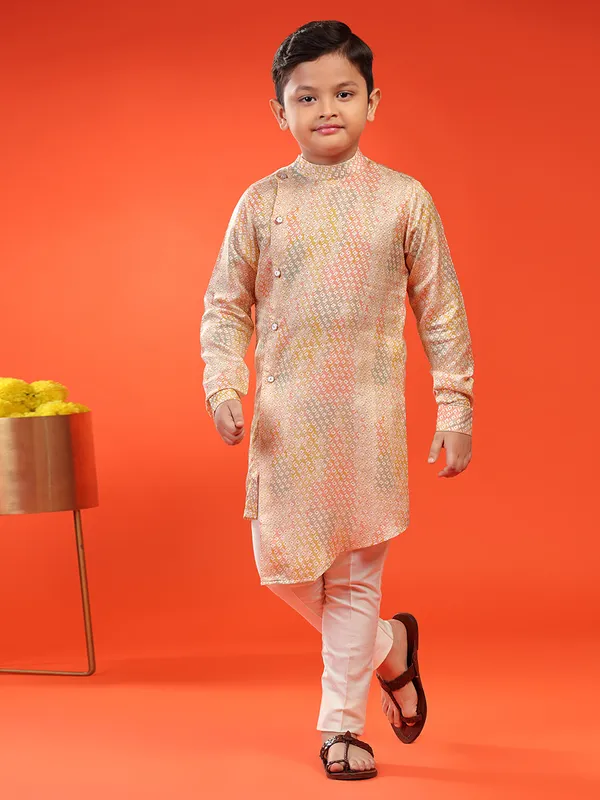 Elegant peach silk printed kurta suit